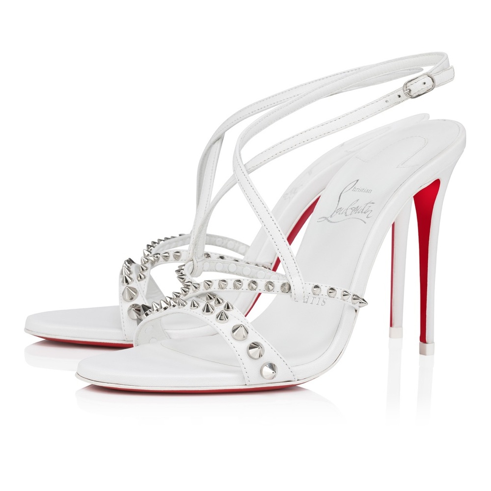 Christian Louboutin tatooshka white spike leather stiletto sandal 100mm sz 39